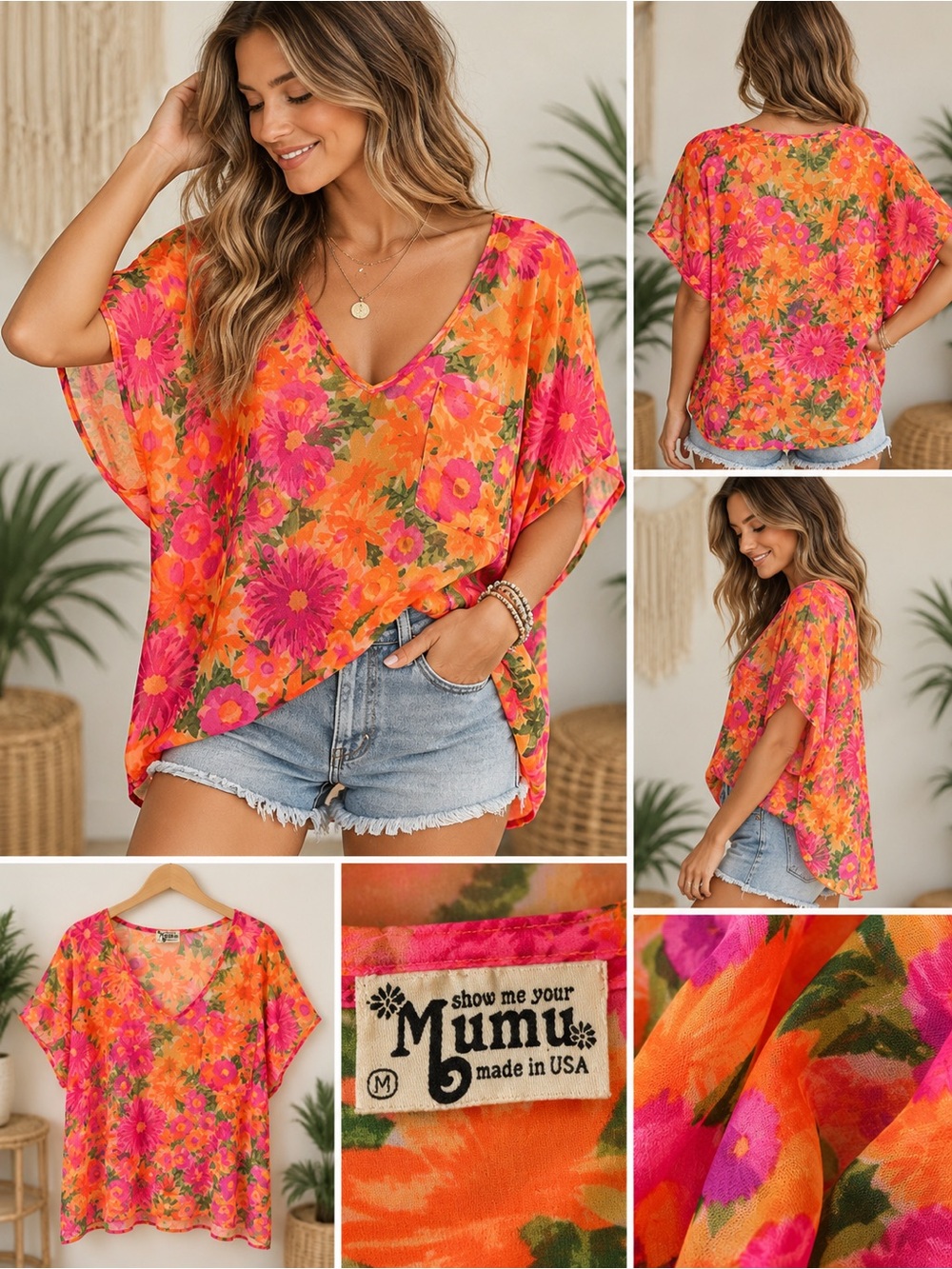 Show Me Your Mumu Pink & Orange Floral V-Neck Dolman Tunic